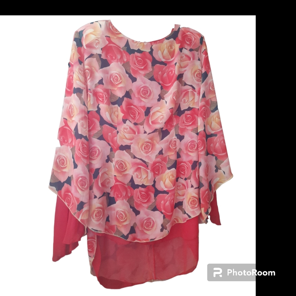 Unique chiffon blouse, custom pice with a sose floral pattern.